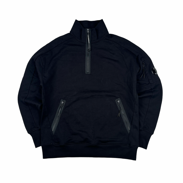 CP Company Black Quarter Zip Pullover Lens View Jumper - Large