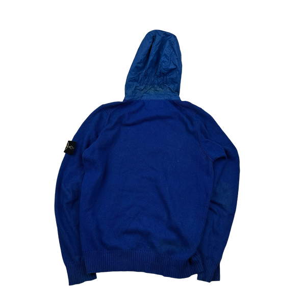 Stone Island 2012 Blue Cotton Knit Mussola Hood Zipped Hoodie - Medium
