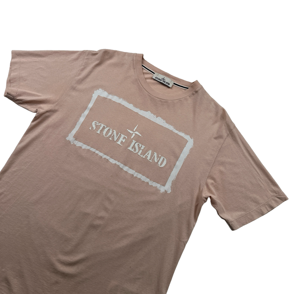 Stone Island 2021 Pink Cotton Spellout T Shirt - Large