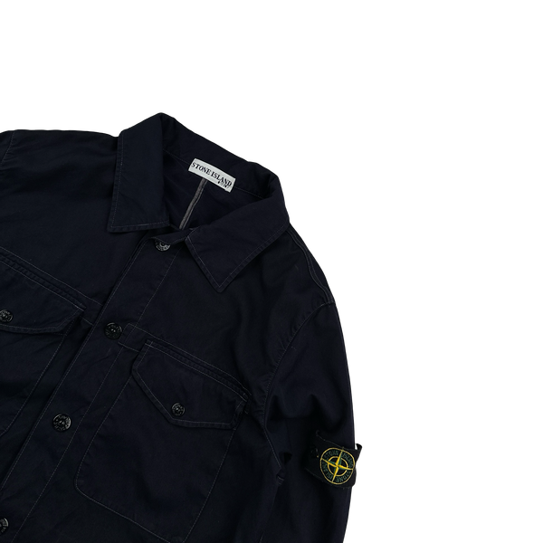 Stone Island 2003 Navy Contrast Stich Poly Overshirt - Medium
