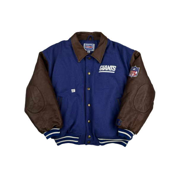 NFL Giants Leather Sleeve Varsity Bomber Jacket - Large