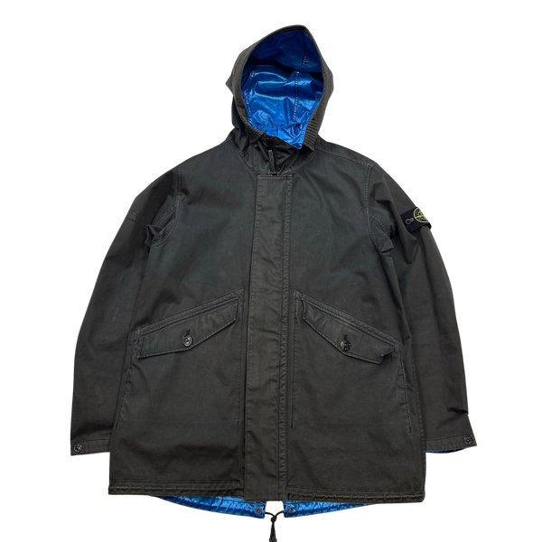 Stone Island Reversible Electric Chrome Blue Spaceman Raso Gommato Jacket - Large
