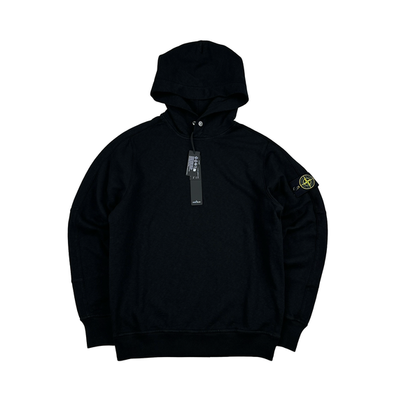 Stone Island 2024 Black Buttoned Neck Pullover Hoodie - Small