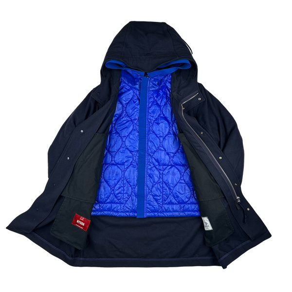 CP Company Navy Nycra Dual Layer Quilted Liner Parka Jacket - Large