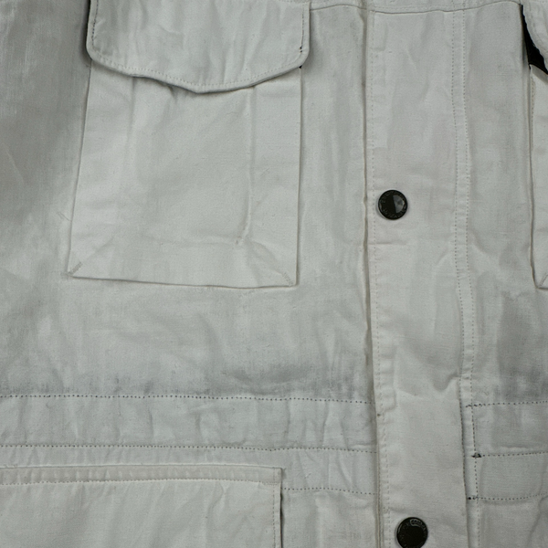 CP Company White Plated Linen La Mille Goggle Jacket - Small