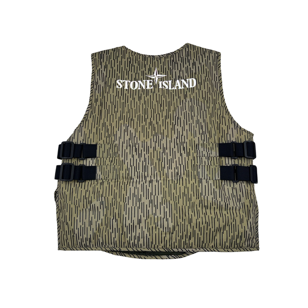 Stone Island 2021 Rain Camo Reflective Spellout Padded Utility Vest - Large