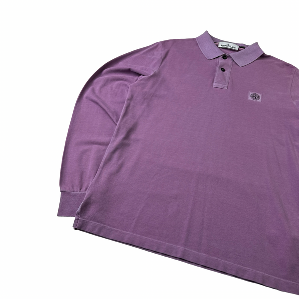 Stone Island Purple Cotton Longsleeve Polo - Large