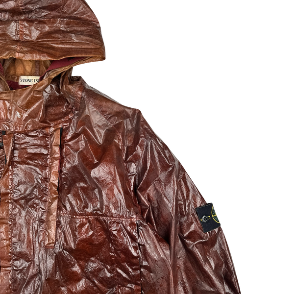 Stone Island 2001 Dark Red Micro Felt Transparent Laminated Web Jacket - Large