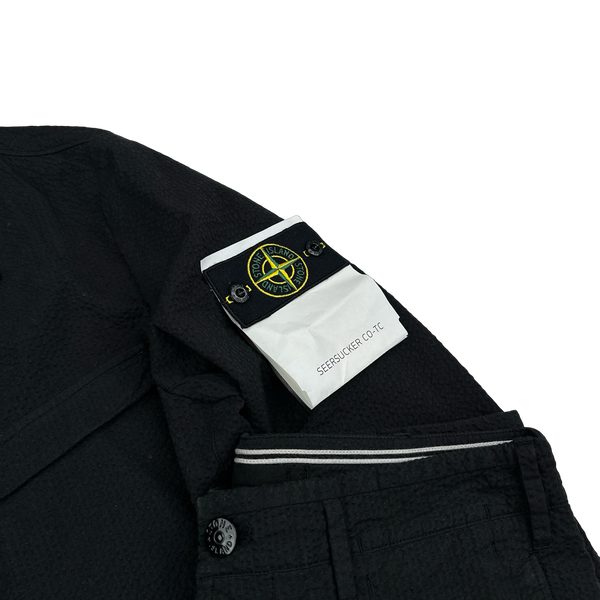 Stone Island 2019 Black Seesucker CO-TC Blazer Trousers Suit Set -  Small