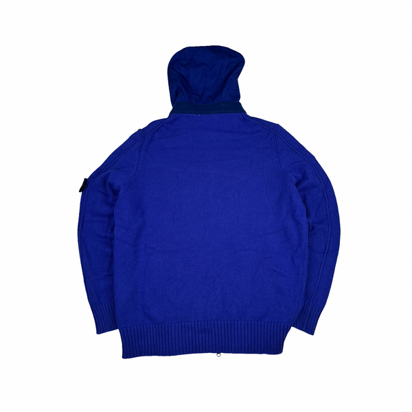 Stone Island 2014 Electric Blue Wool Knitted Hoody Jumper - 3XL