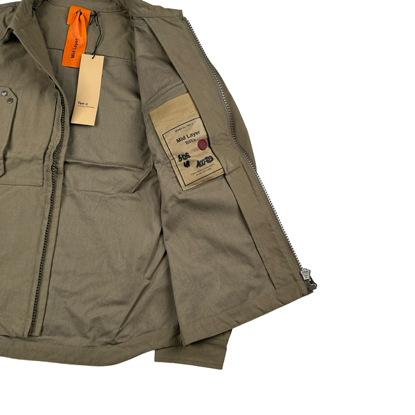 Ten C Khaki Mid Layer Zipped Overshirt Jacket - Medium