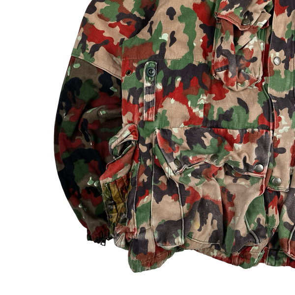Vintage 70s Swiss Alpenflage M70 Netted Face Covering Multi-Pocket Cotton Jacket - XL