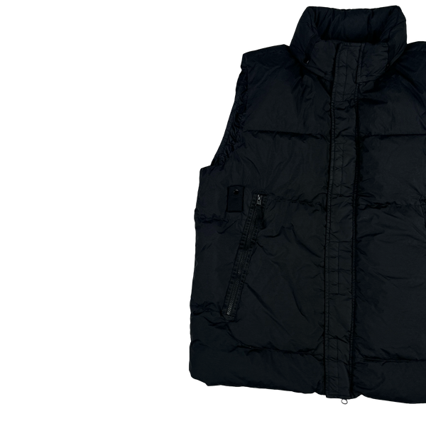 Stone Island 2021 Black Garment Dyed Crinkle Reps Down Filled Gilet - XL