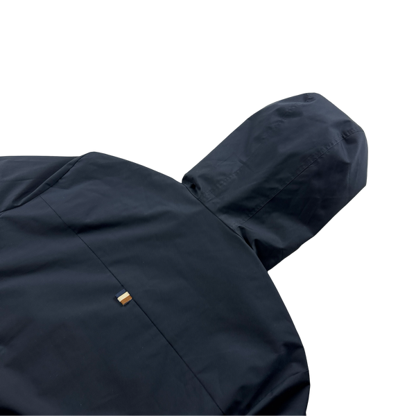 Aquascutum Checked Cotton Reversible Navy Hooded Jacket - Medium
