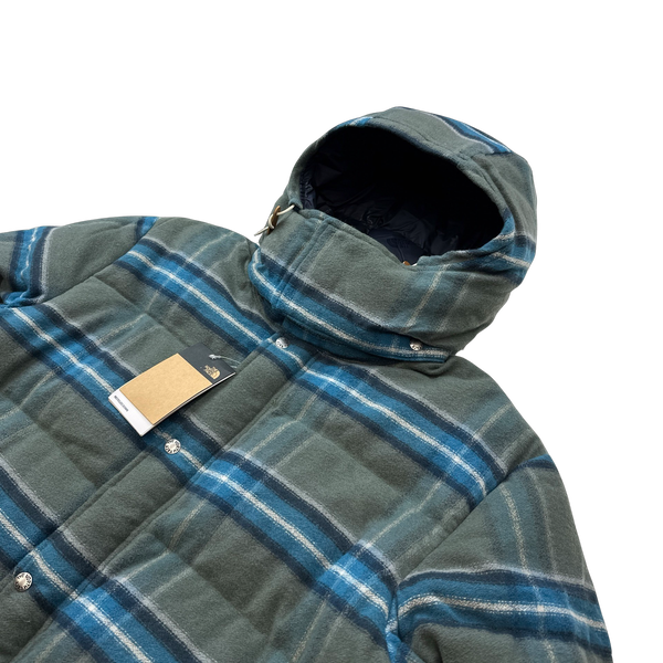 North Face Blue Nova Check Down Filled Wool Blend Puffer Jacket - XL