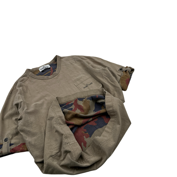 Stone Island 2012 Brown Archive Camo Lined Rolled Sleeved T-Shirt - Large