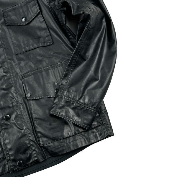 CP Company Black Oil Skin Wool Lined Multi Pocket Goggle Jacket - XL