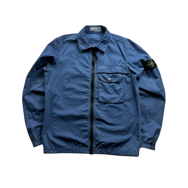 Stone Island 2020 Blue Cotton Zipped Overshirt - Small