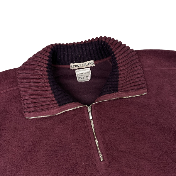 Stone Island Vintage 1990s Bordeaux Red Zipped Quarter Pullover - XL
