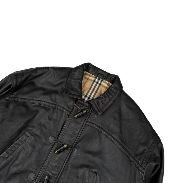Burberry Leather Nova Check Lined Collared Duffle Coat - Large