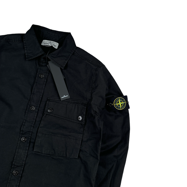 Stone Island 2023 Black Buttoned Cotton Overshirt - Small