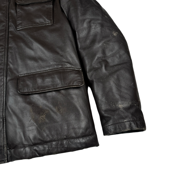 BAPE Nigo Era Brown Heavyweight Leather Fur Hooded Down Filled Jacket - Small