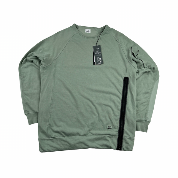 CP Company Mint Green Cotton Zip Detail Crewneck Sweatshirt Large Mat s Island