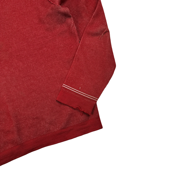 Stone Island 2009 Red Ribbed Reversable Wool Blend Crewneck Jumper - Medium