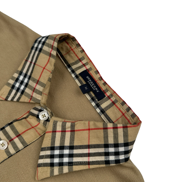 Burberry Nova Check Collared Cotton Long Sleeve Polo Shirt - Medium