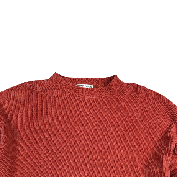 Stone Island 1992 Salmon Pink Knitted Chenille Green Edge Crewneck Pullover - XL