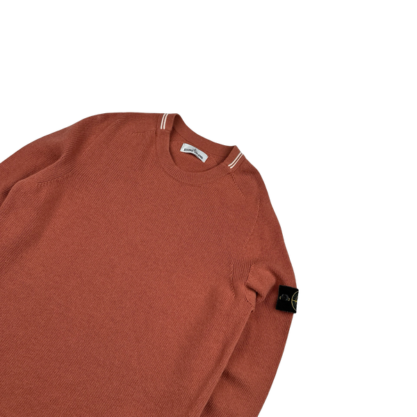 Stone Island 2020 Salmon Orange Lambs Wool Crewneck Knitted Jumper - Medium
