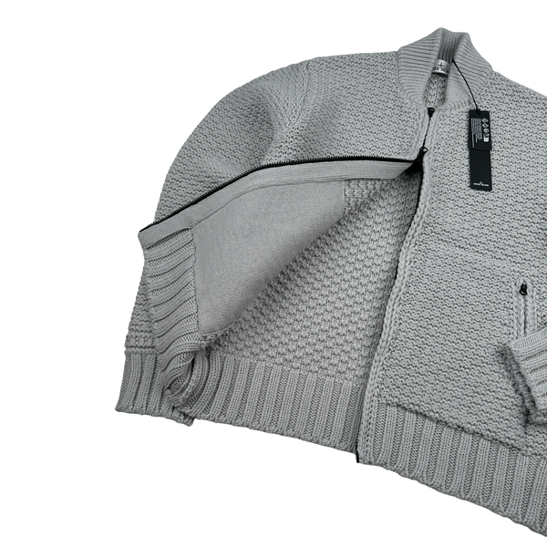 Stone Island 2025 Grey Zipped Wool Organic Chenille Knit Jumper