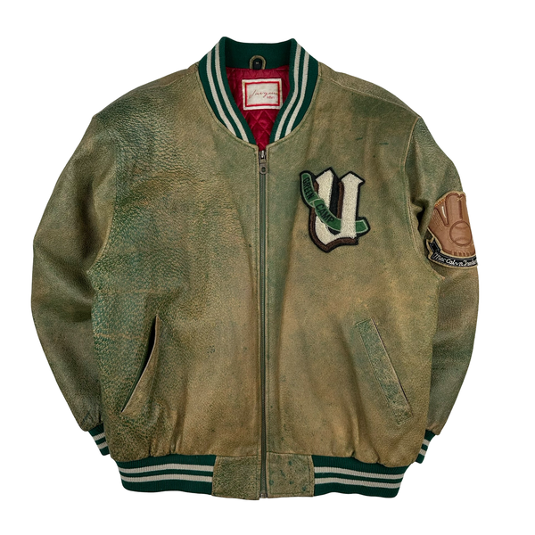 Vintage Leather Varsity Bomber Jacket - Medium