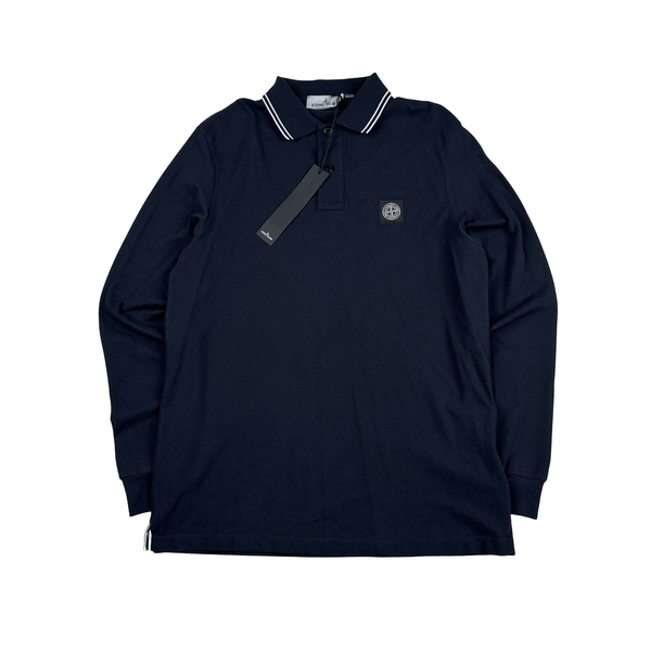 Stone Island 2024 Navy Longsleeve Cotton Polo Shirt - Large