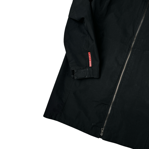 Prada Black Red Tab Long Zipped Jacket - Large