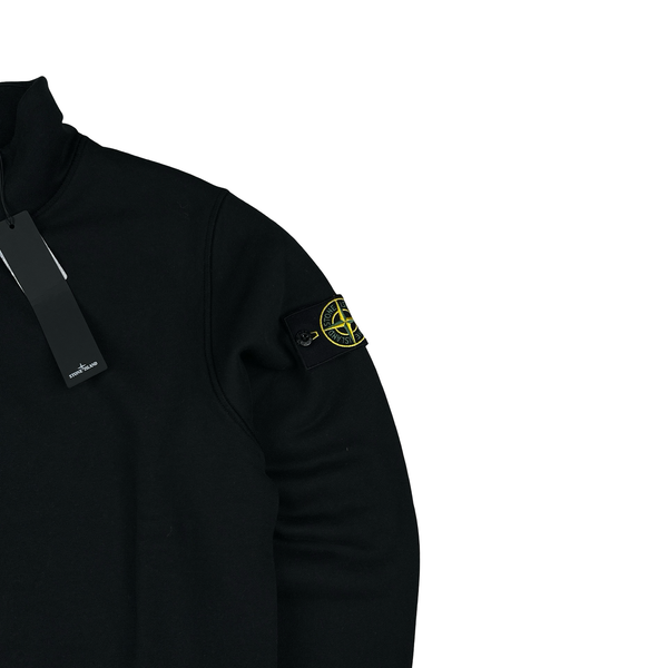 Stone Island 2022 Black Cotton Quarter Zip Crewneck Sweatshirt - Small