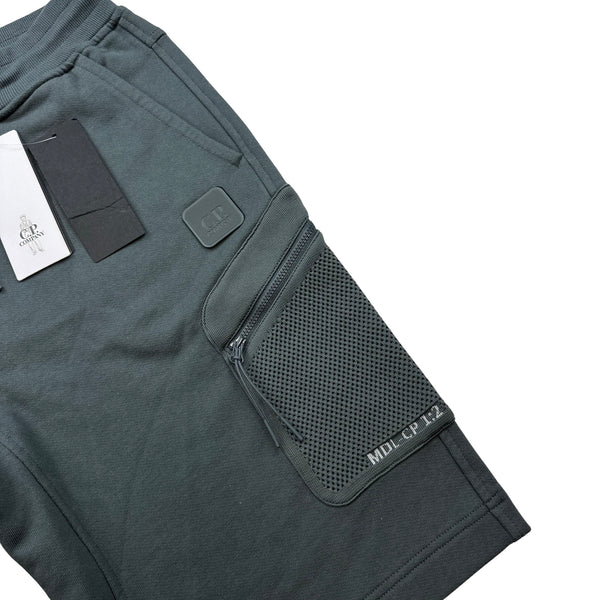 CP Company Grey Cotton Diagonal Raised Fleece Cargo Shorts - Small