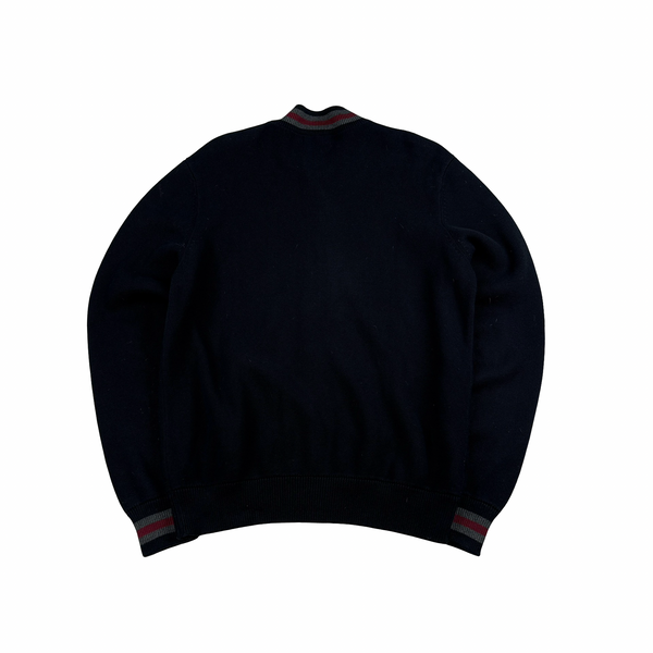 Fred Perry Black Zipped Burgundy Collared Knit Jumper - Large