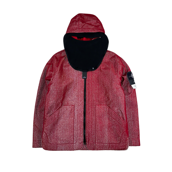 Stone Island 2022 Red Needle Punched Reflective Balaclava Jacket - Large