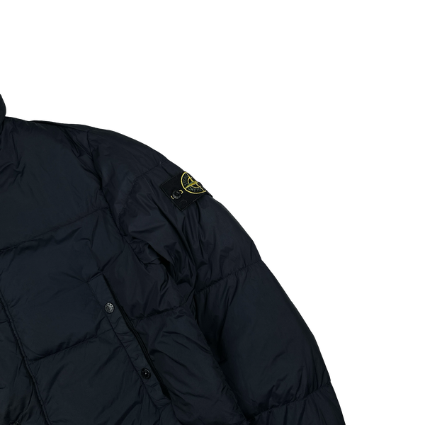 Stone Island Navy Crinkle Reps Down Longline Puffer Jacket - Large