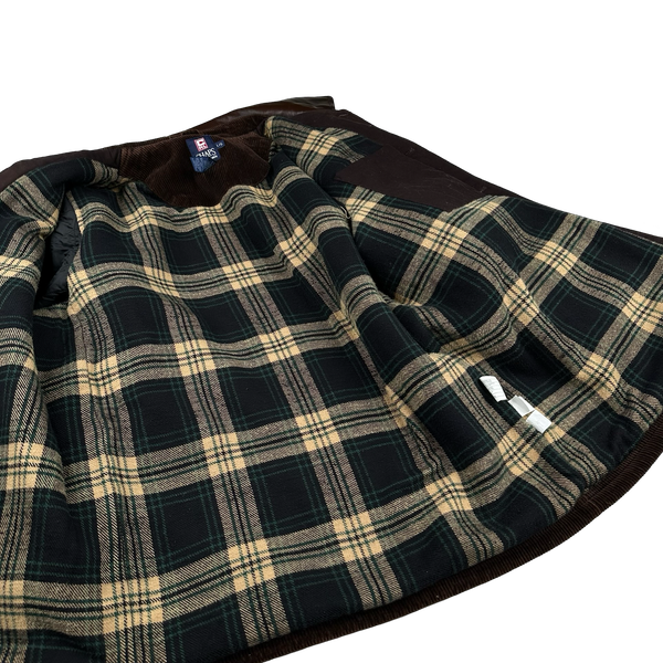 Ralph Lauren Chaps 90's Brown Corduroy Flannel Lined Leather Collar Jacket - Large