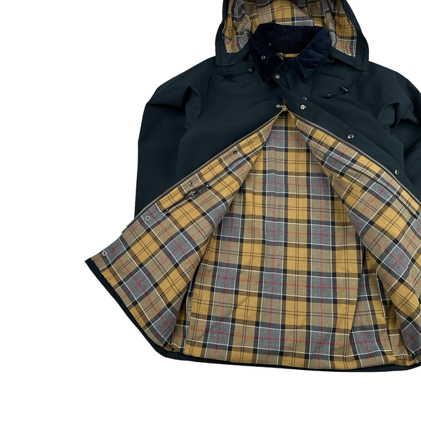 Barbour Tartan Lined Corduroy Collar Long Jacket - Medium
