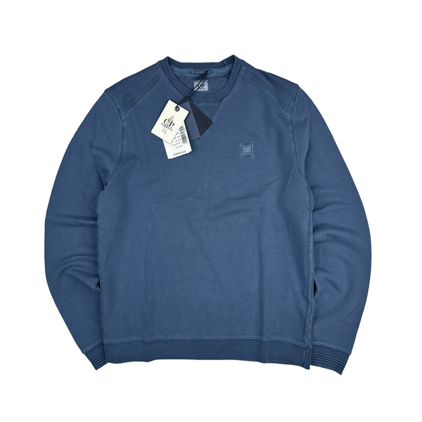CP Company Blue Cotton Garment Dyed Crewneck Jumper - Large
