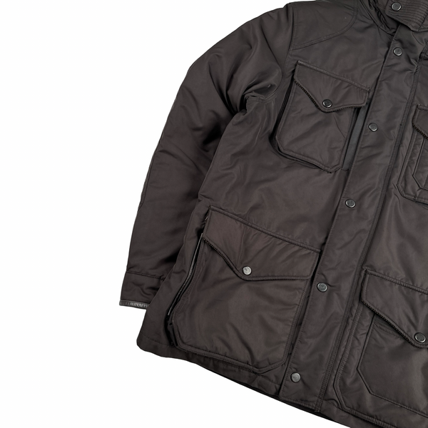 Ralph Lauren Brown Shearling Collar Quilted Multi Pocket Hooded Down Jacket - Medium