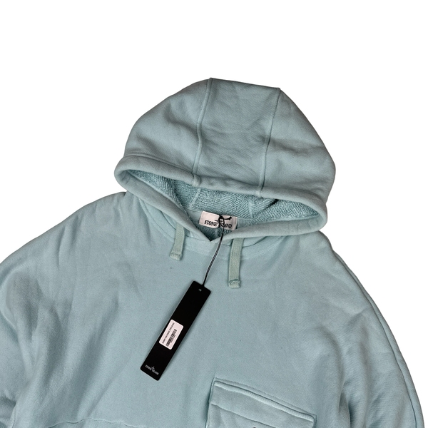 Stone Island 2022 Baby Blue Cotton Spellout Pullover SAMPLE Hoodie - Large