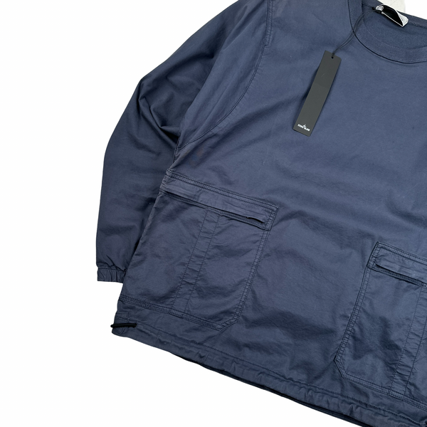 Stone Island 2021 Navy Brushed Cotton Cargo Pullover Overshirt - Small