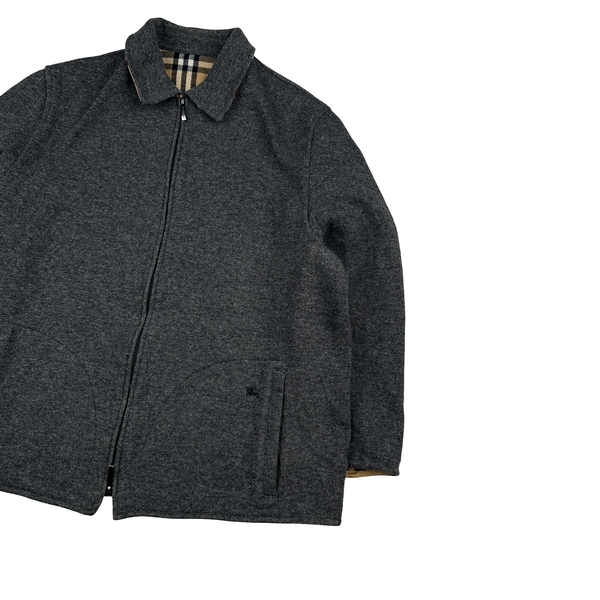 Burberry Grey Wool Nova Check Collar Lined Jacket - XL
