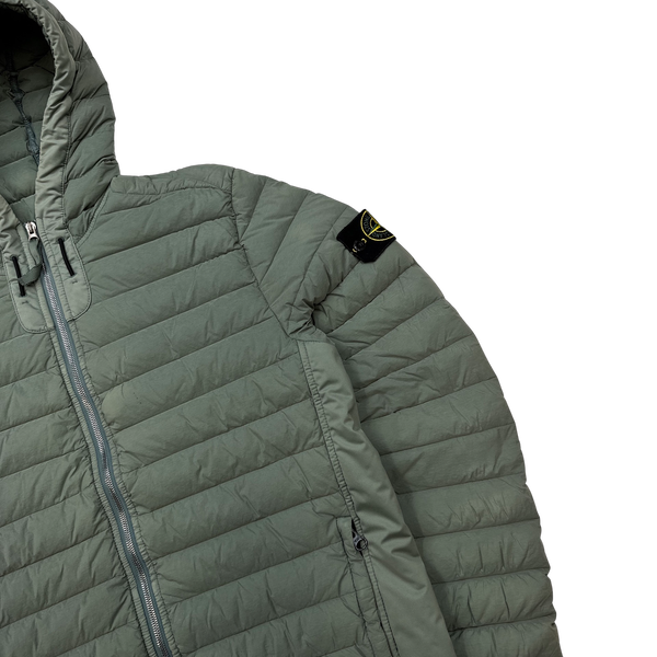 Stone Island Green Loom Down Woven Puffer Jacket - Medium