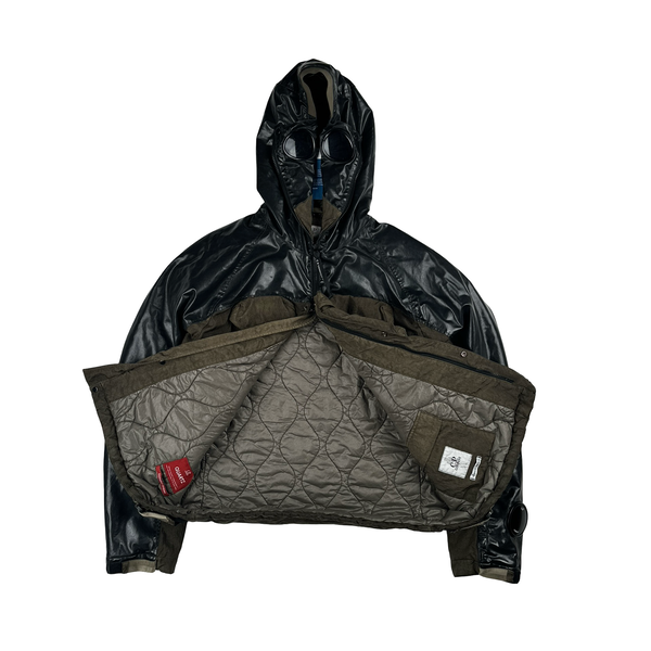 CP Company Khaki Quartz Quilted Paneled Goggle Jacket - Large