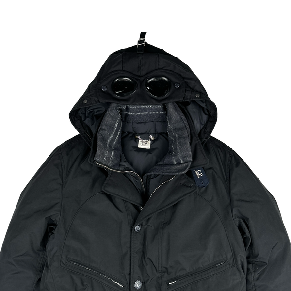 CP Company Down Filled Quilted Lined Black Goggle Puffer Jacket - Large